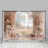 Aperturee - Aperturee Romantic Pink Floral Window Wedding Photo Backdrop